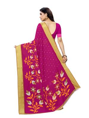 Pink Printed Bhagalpuri Silk Saree With Blouse 4