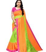 Lime Printed Bhagalpuri Silk Saree With Blouse