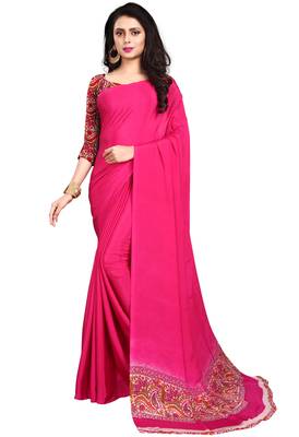 Pink printed georgette saree with blouse 1