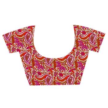 Pink printed georgette saree with blouse 2