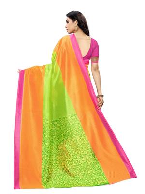 Lime Printed Bhagalpuri Silk Saree With Blouse 4