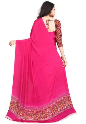 Pink printed georgette saree with blouse 3