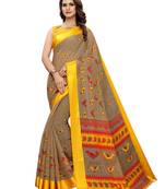 Yellow Printed Bhagalpuri Silk Saree With Blouse