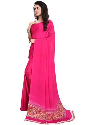 Pink printed georgette saree with blouse 4