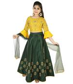Green And Mustard Silk With Exquisite Dori Embroidery