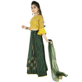 Green And Mustard Silk With Exquisite Dori Embroidery 3