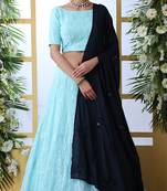 Sky Blue Thread With Sequence Embroidered Georgette Semi Stitched Bridal Lehenga
