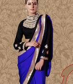Blue hand woven faux georgette saree with blouse
