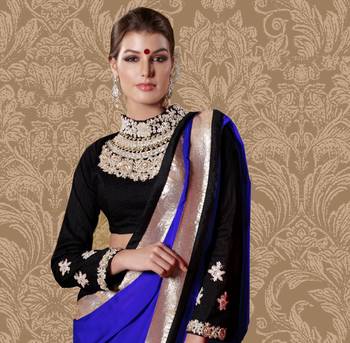 Blue hand woven faux georgette saree with blouse 2