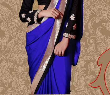 Blue hand woven faux georgette saree with blouse 3