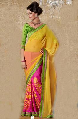 Multicolor embroidered georgette saree with blouse 1