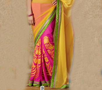 Multicolor embroidered georgette saree with blouse 3