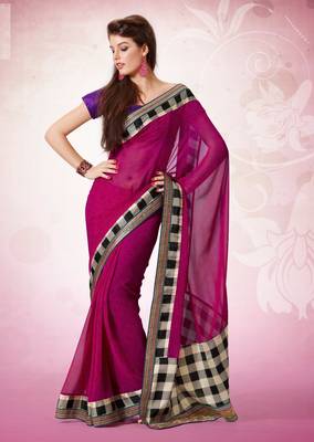 Purple printed georgette saree with blouse 1