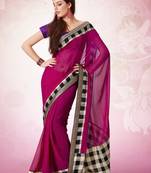Purple printed georgette saree with blouse