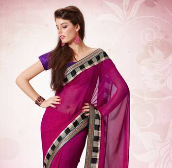 Purple printed georgette saree with blouse 2