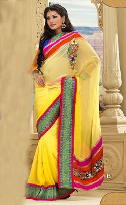 Yellow embroidered georgette saree with blouse 1