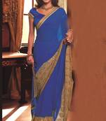Blue embroidered georgette saree with blouse