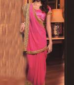 Pink embroidered georgette saree with blouse