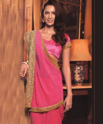 Pink embroidered georgette saree with blouse 2