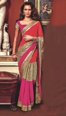Multicolor embroidered georgette saree with blouse 1