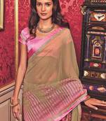 Beige hand woven georgette saree with blouse