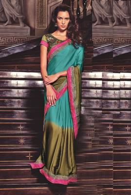 Multicolor embroidered crepe saree with blouse 1