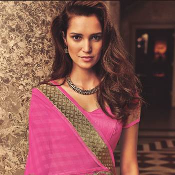 Pink embroidered georgette saree with blouse 2