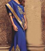 Blue embroidered crepe saree with blouse