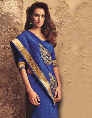 Blue embroidered crepe saree with blouse 2