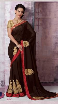 Brown embroidered georgette saree with blouse 1