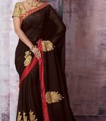 Brown embroidered georgette saree with blouse