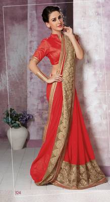Red embroidered georgette saree with blouse 1