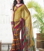Mustard printed chiffon saree with blouse