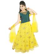 Green And Yellow Sequence Embroidery Net Lehenga Choli