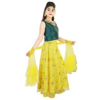 Green And Yellow Sequence Embroidery Net Lehenga Choli 2