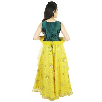 Green And Yellow Sequence Embroidery Net Lehenga Choli 4