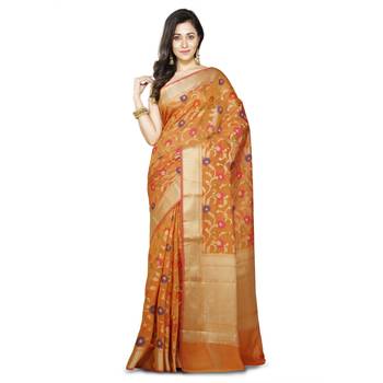 Mustard Woman Mercerize Cotton Silk Banarasi Saree 1