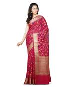 Rani Pink Woman Mercerize Cotton Silk Banarasi Saree