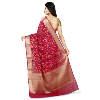 Rani Pink Woman Mercerize Cotton Silk Banarasi Saree 2