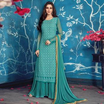 Sky Blue Faux Georgette Palazzo Designer Salwar Suit 1