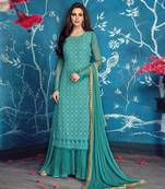 Sky Blue Faux Georgette Palazzo Designer Salwar Suit
