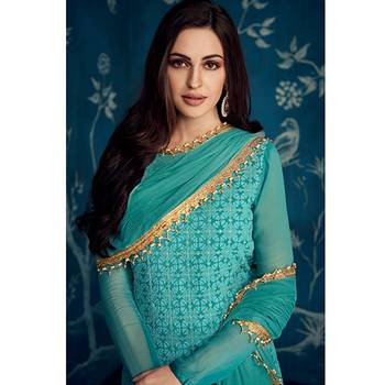 Sky Blue Faux Georgette Palazzo Designer Salwar Suit 2