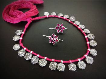 Pink Tassle Coin Interlaced Set With Kundan Earring 1