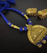 Blue Tassle Golden Pendant Set With Golden Jhumka
