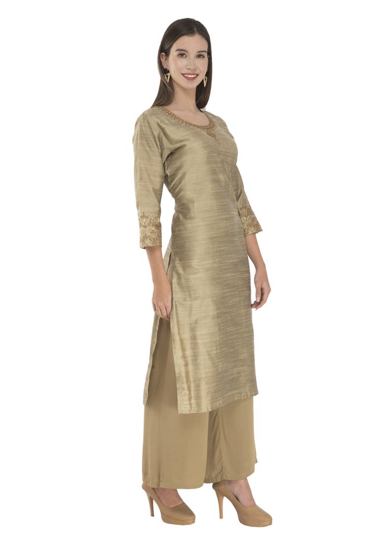Lagi Womens Embroidered Straight Polly Silk Kurta RK2163A
