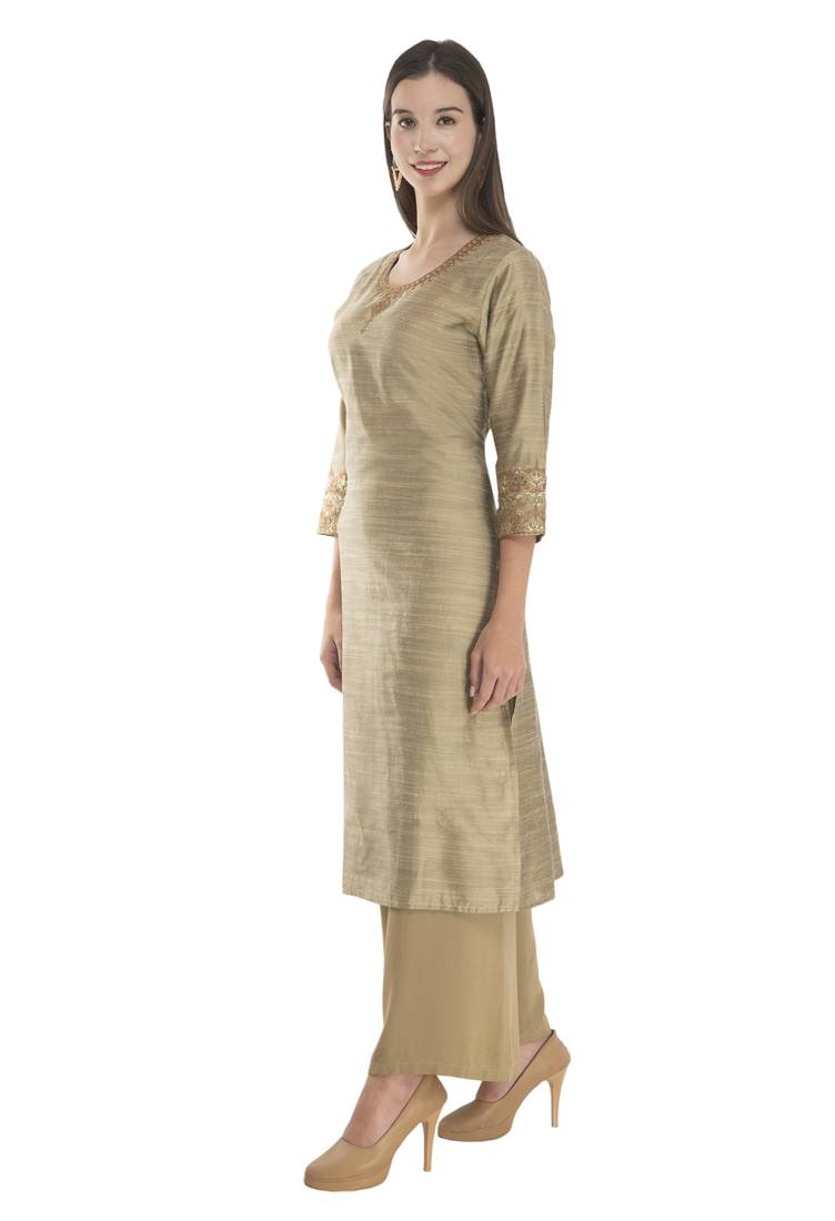 Lagi Womens Embroidered Straight Polly Silk Kurta RK2163A