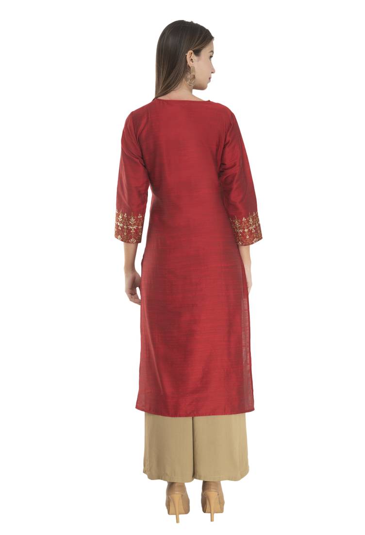 Lagi Womens Embroidered Straight Polly Silk RK2163C