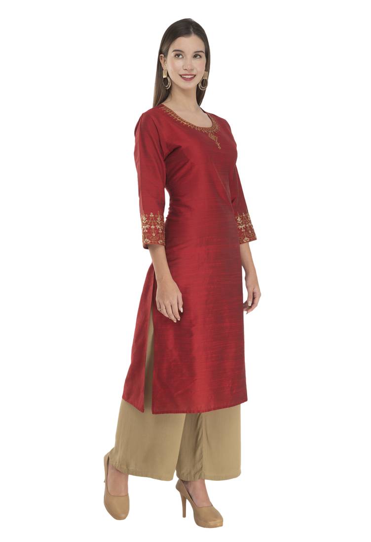 Lagi Womens Embroidered Straight Polly Silk RK2163C