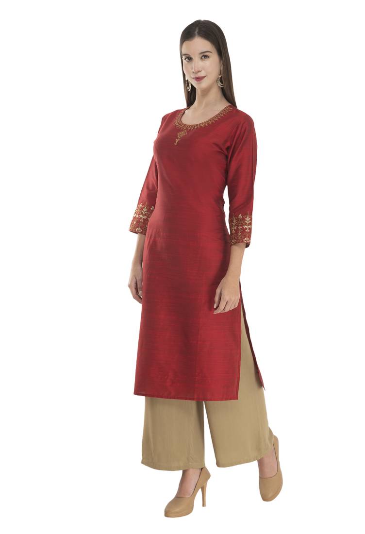 Lagi Womens Embroidered Straight Polly Silk RK2163C