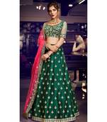 Bottle Green Colour Handloom Silk Lehenga Choli With Pink Colour Net Dupatta
